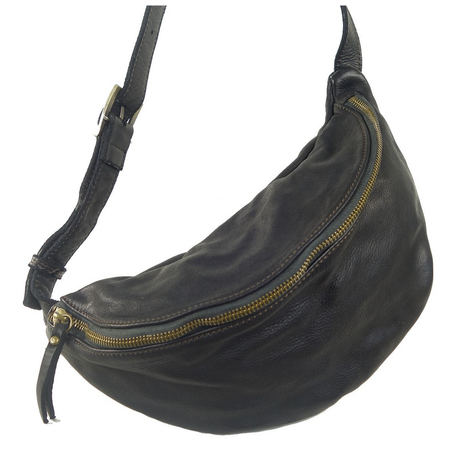 Cestello | Sac banane pour homme en cuir vintage couleur noir