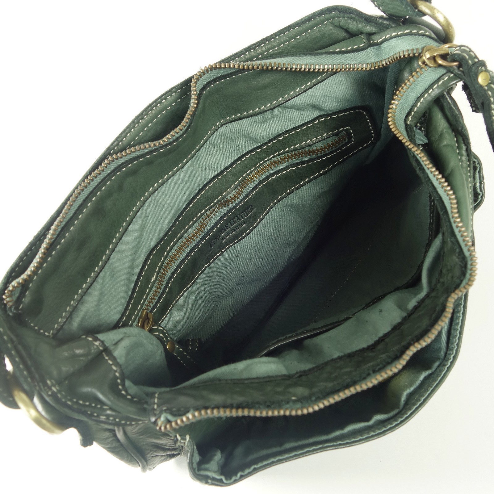 Grand sac pochette bandoulière cuir vert Elena/Collection Espritcuir