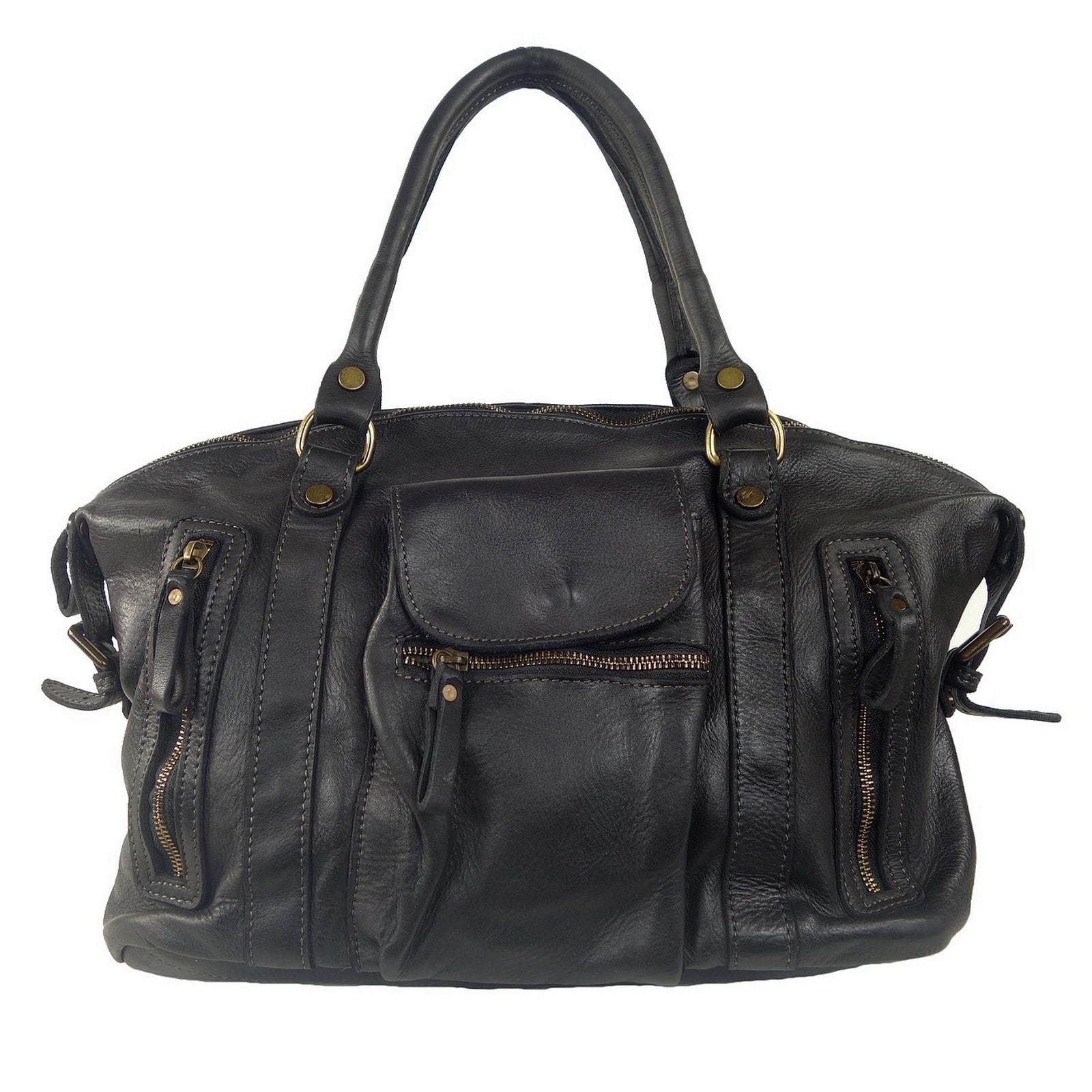 Sac a main femme cuir italien vieilli noir Elsa Collection Esprit Cuir