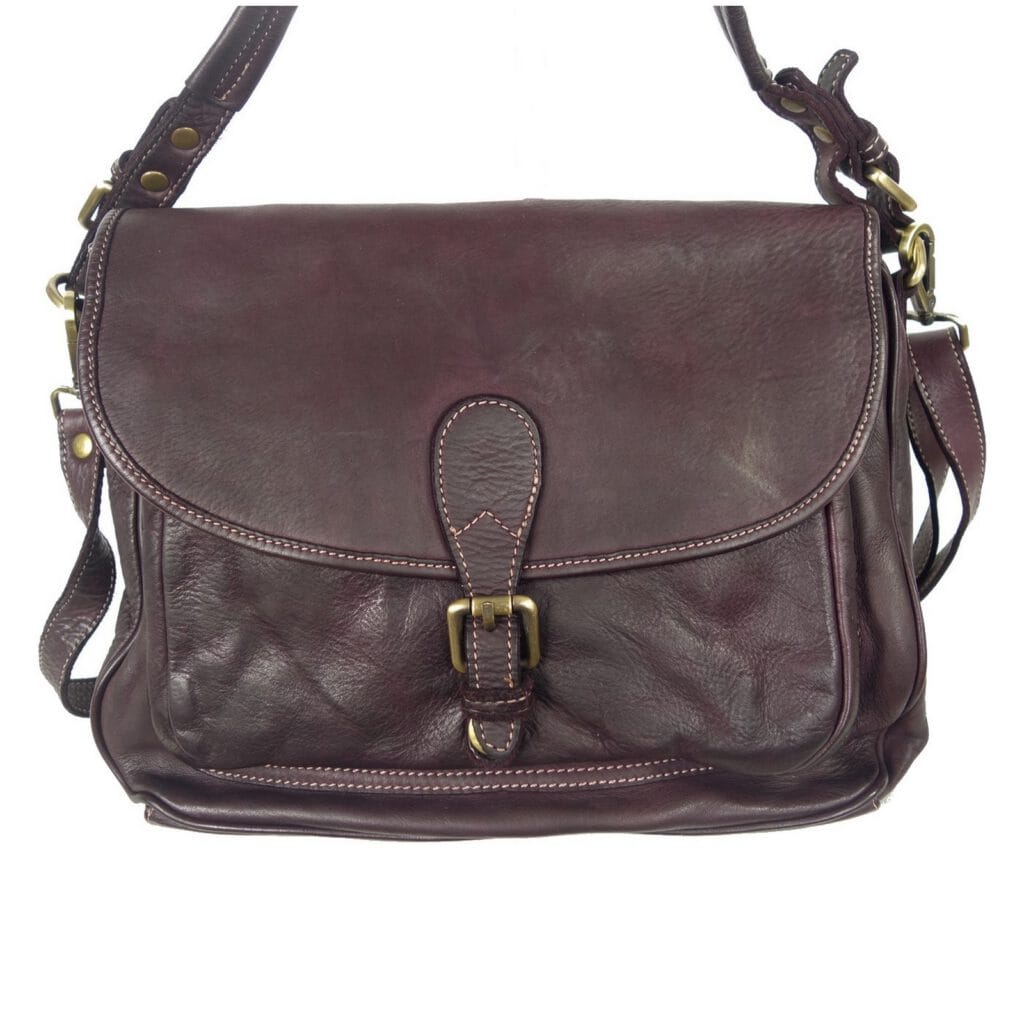 Sacoche bandoulière vintage cuir rouge bordeaux Eva