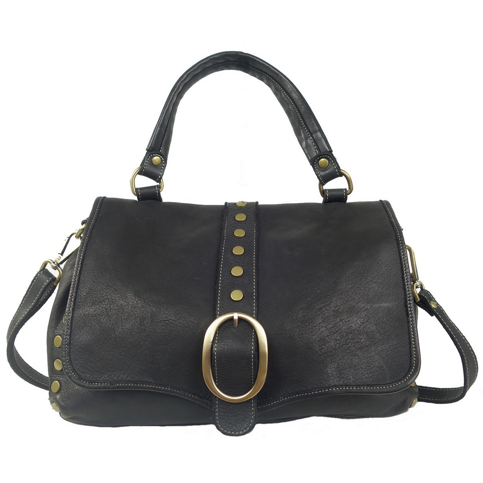 Sac ?� main ?�paule cuir noir & clous Giselle de Collection Esprit Cuir
