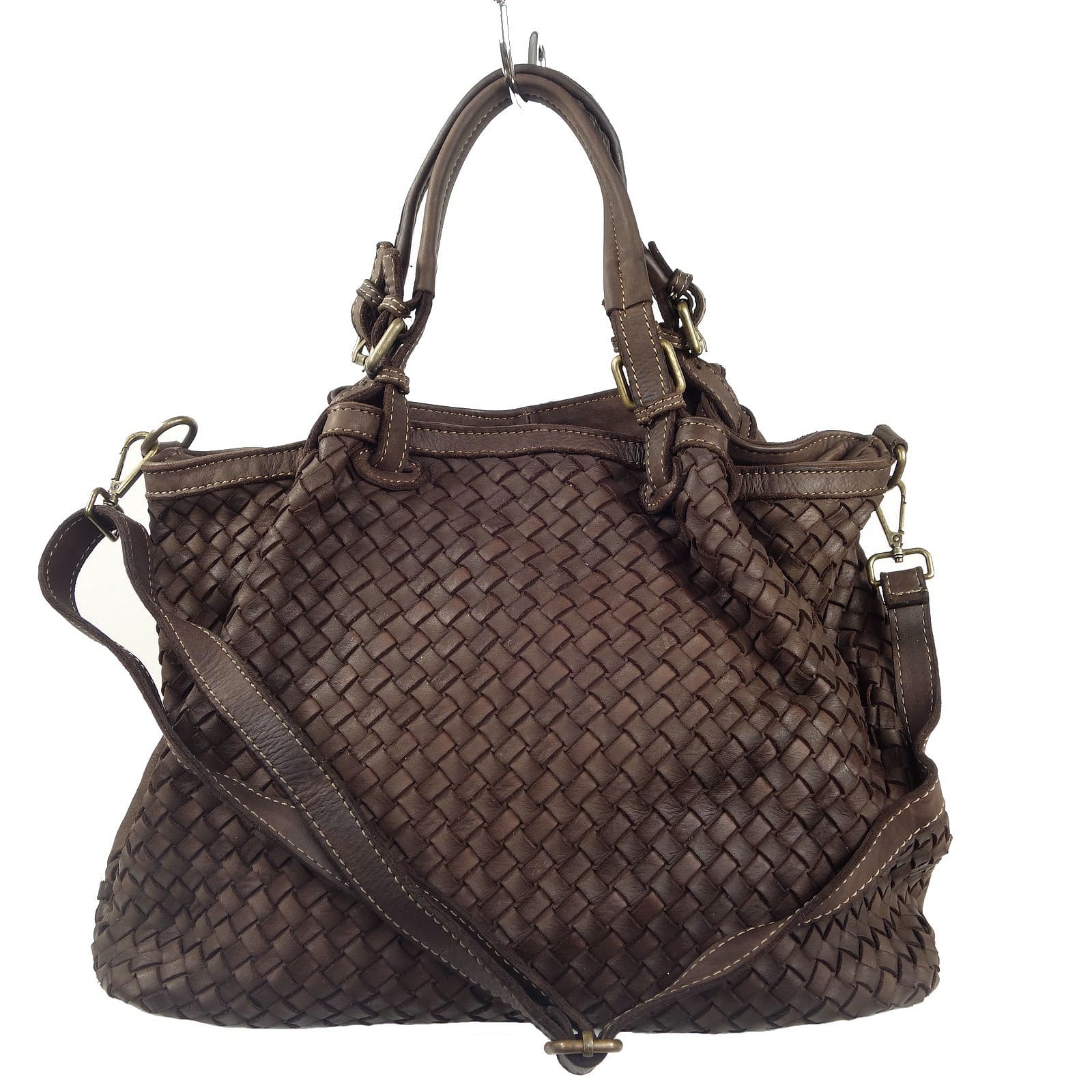Sac à main cuir vintage tressé marron foncé femme Sveva