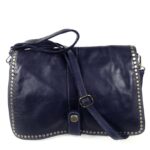 Sac bandoulière femme clouté en cuir bleu marine Gena
