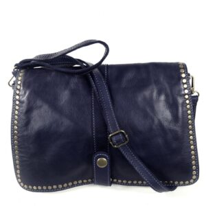 Sac bandoulière femme clouté en cuir bleu marine Gena