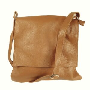 Sac a main pochette plate bandoulière cuir camel Onda