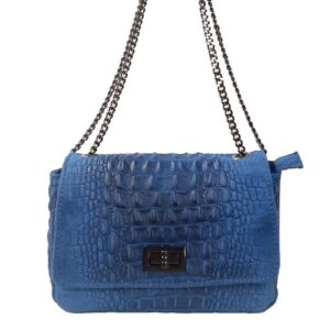 Sac a main chaine métal et cuir bleu Miranda