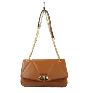 Sac chaine métal et cuir matelassé camel Carlota