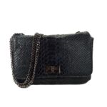 Sac pochette chaine métal cuir serpent noir Eva