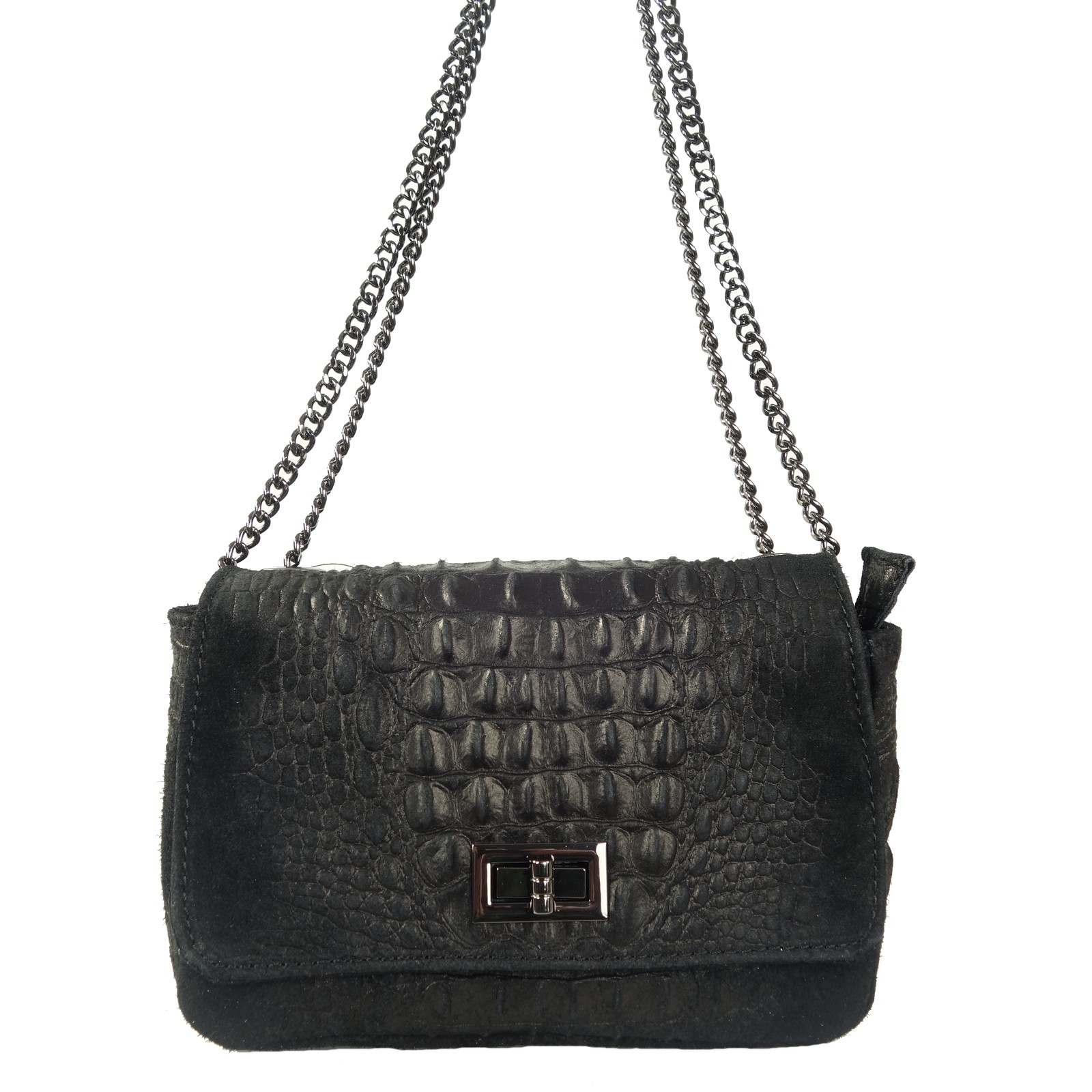 Sac pochette chaine croco noir Miranda